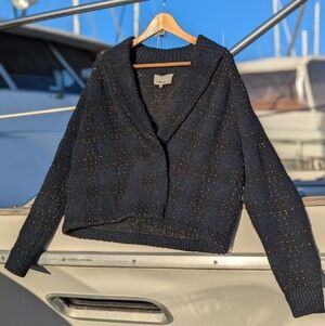 3.1 Phillip Lim | Cropped Knit Cardigan Jacket Blue Black Gold Metallic Small